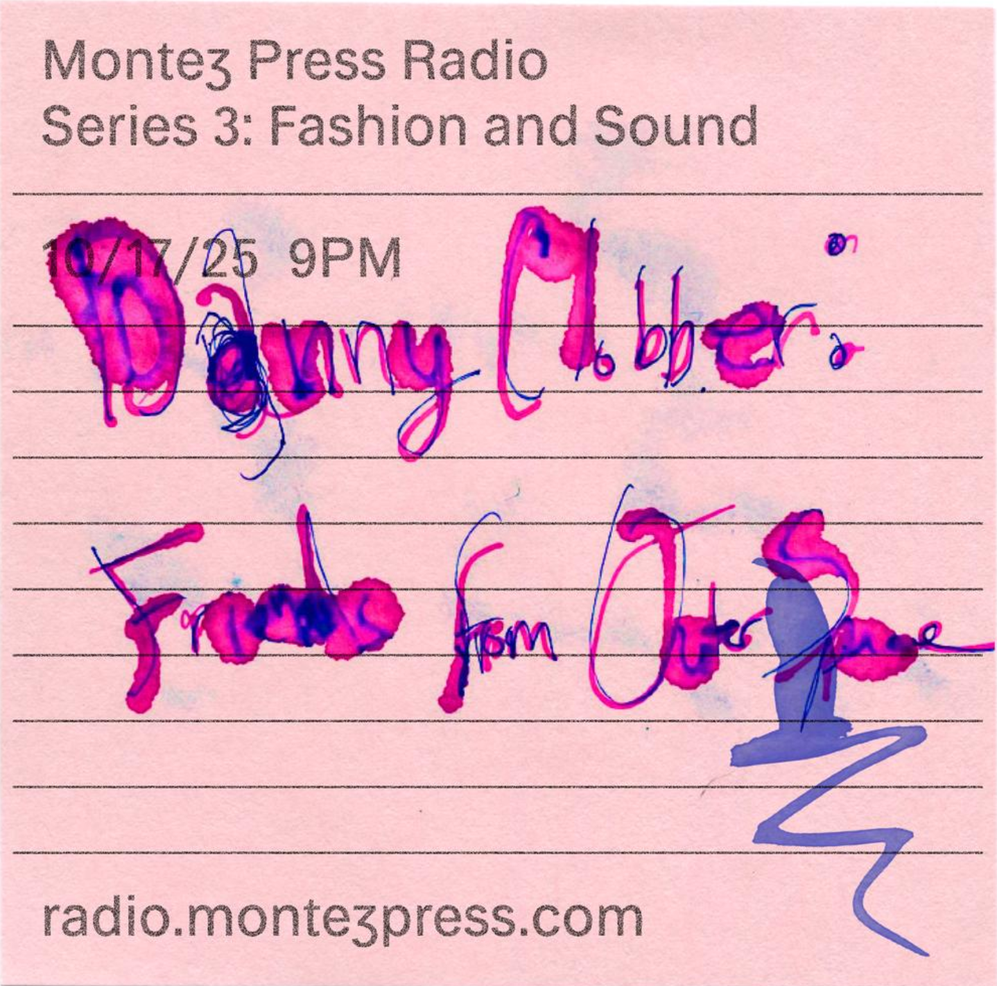 A post it not with the title of the show handwritten in splattered ink.