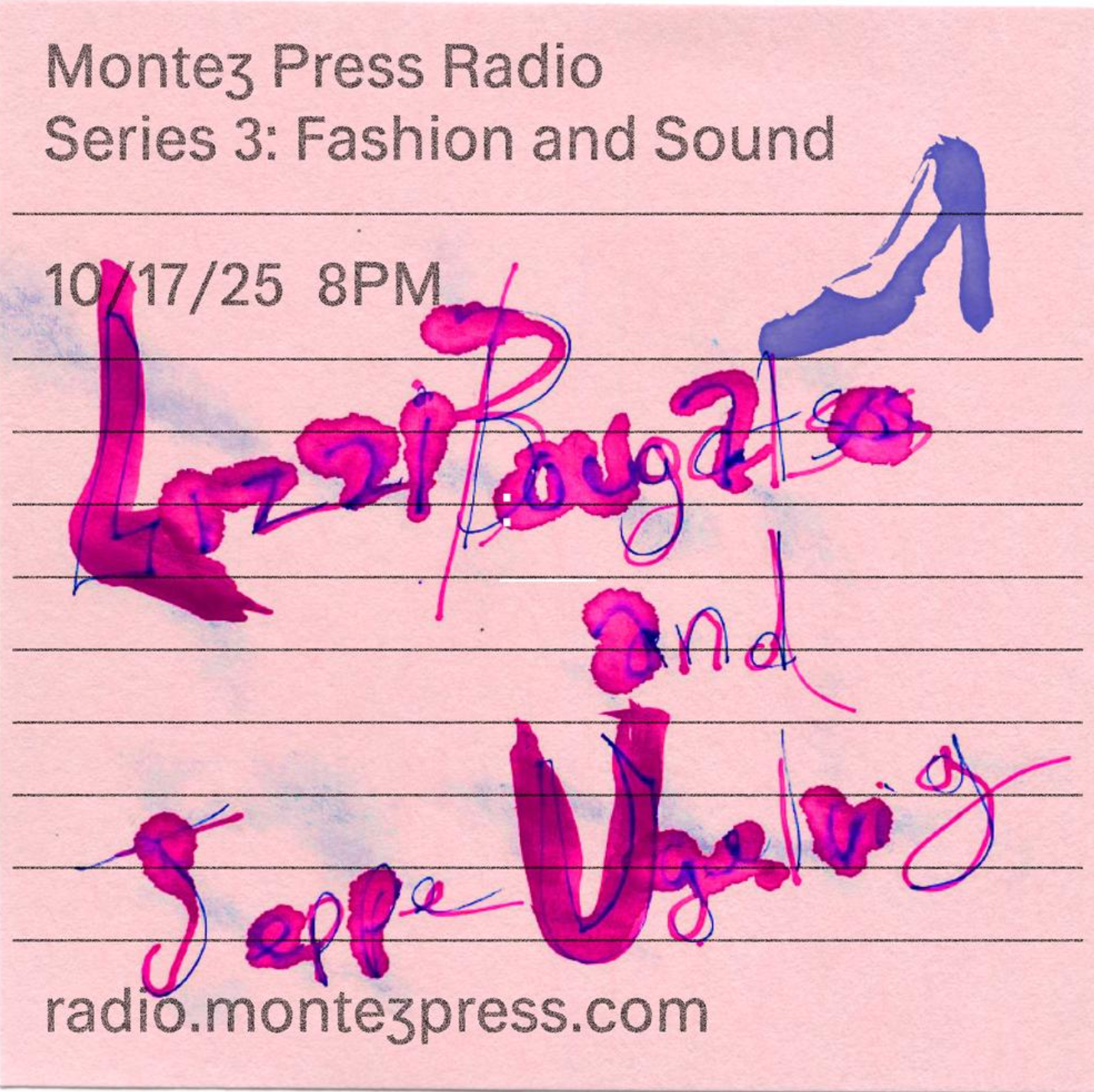 A post-it-note with the title of the show handwritten in splattered ink.