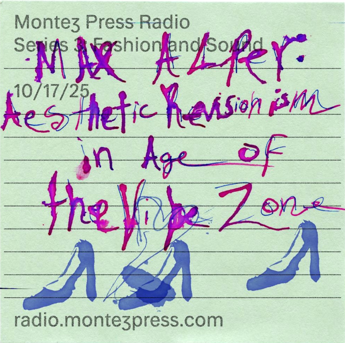 A post-it-note details the title of the show in handwritten, inky letters.