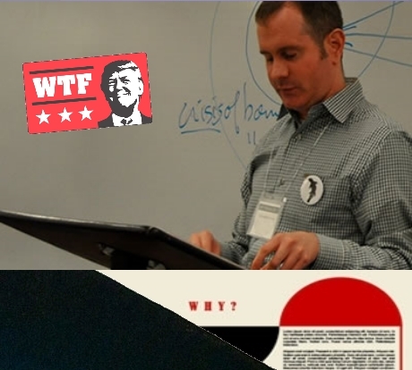 Cutrone stands in front of a lectern.