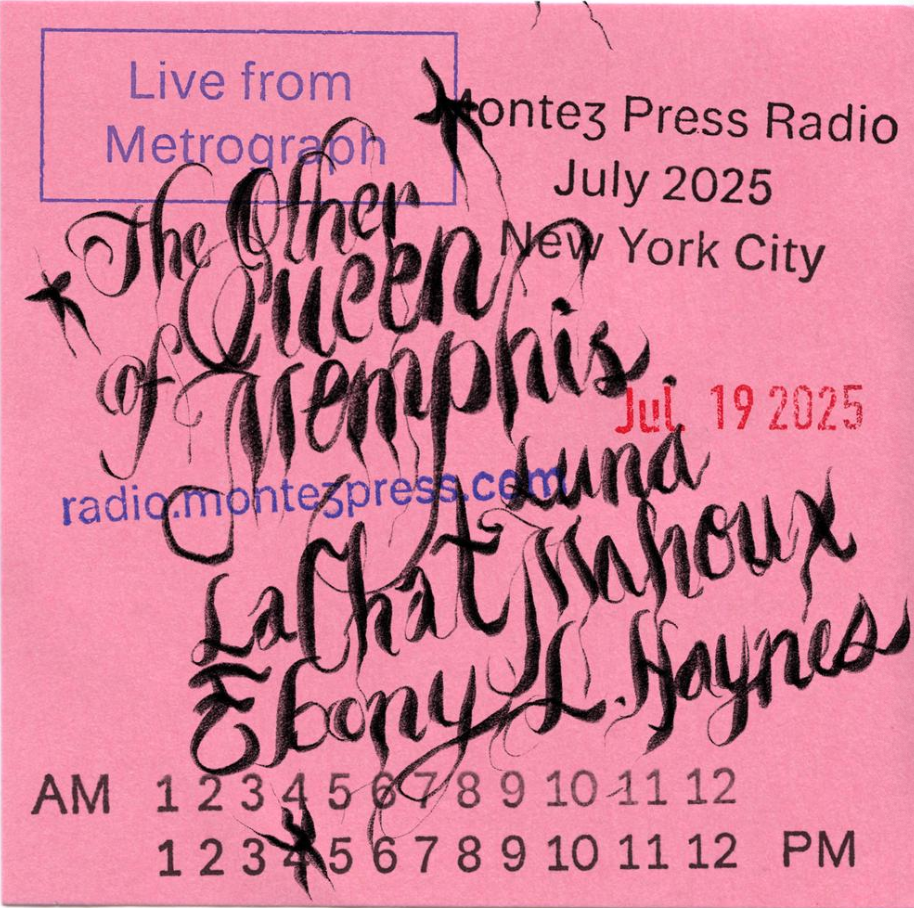 Post it note with the title of the show handwritten on it.