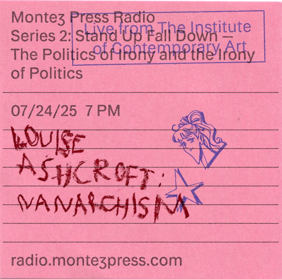 A post it note with the title of the show handwritten on it.