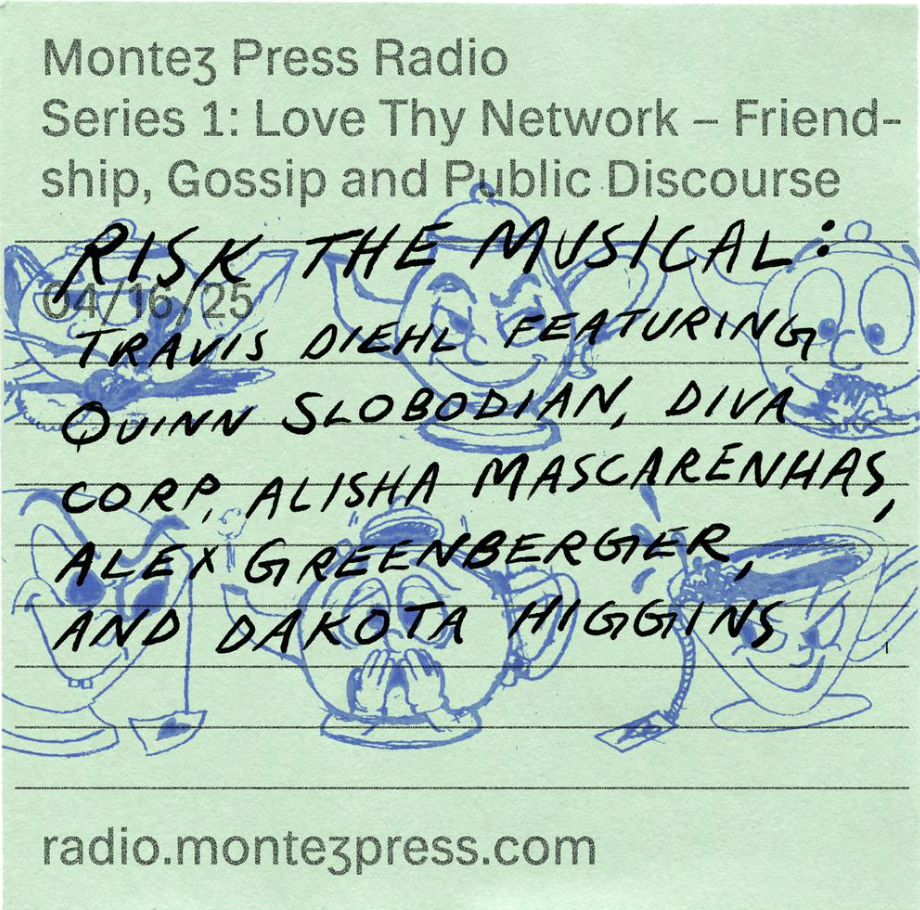 A post it note with the title of the show handwritten on it.